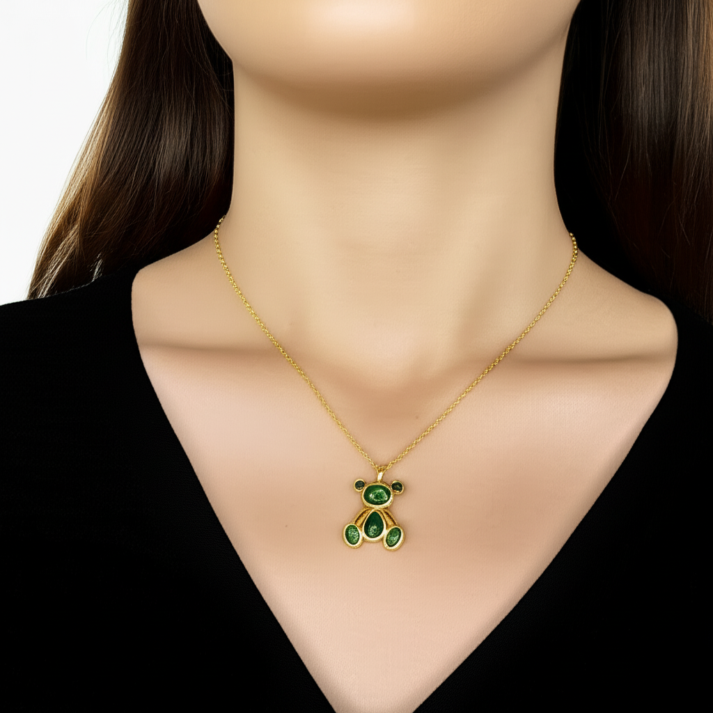 Teddy Love Green Gem Necklace – Cute Meets Classy